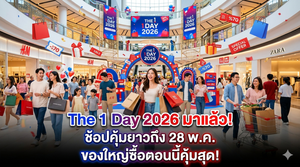 The 1 Day 2026 เริ่มแล้ว! ช้อปคุ้มยาวถึง 28 พ.ค. — ของชิ้นใหญ่ซื้อตอนนี้คุ้มสุด